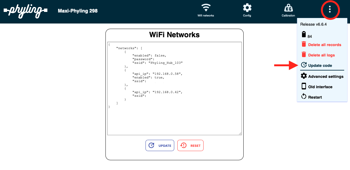 Interface du mode Hotspot avec l'onglet Config