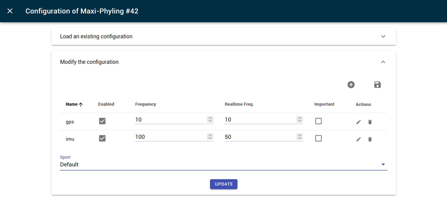 Maxi-Phyling configuration window