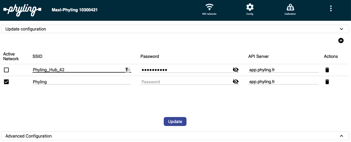 Interface du mode Hotspot avec l'onglet Réseaux Wifi
